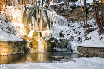 Frozen waterfall in village Lucky, Slovakia