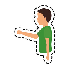 man wearing a green tshirt cartoon icon over white background. colorful design. vector illustration