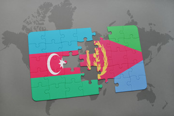puzzle with the national flag of azerbaijan and eritrea on a world map