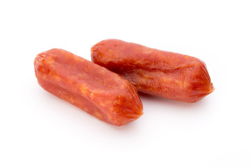 Peperoni or salami, parsley sausage. Isolated on white backgroun