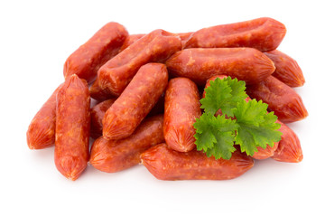 Peperoni or salami, parsley sausage. Isolated on white backgroun