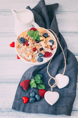 Granola in white bowl 