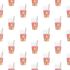 Pink sweet water with lime and lemon. Seamless pattern.