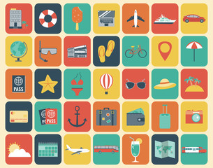 Travel Icons Set. Flat design style. Vector