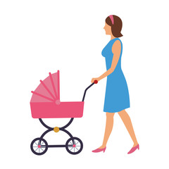 woman with a baby carriage cartoon icon over white background. colorful design. vector illustration