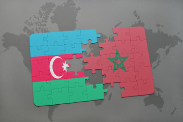 puzzle with the national flag of azerbaijan and morocco on a world map