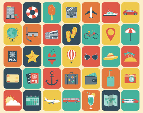 Travel Icons Set. Flat design style. Vector