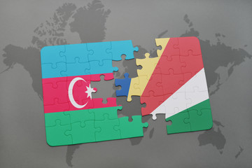 puzzle with the national flag of azerbaijan and seychelles on a world map