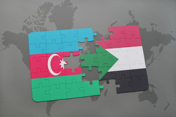 puzzle with the national flag of azerbaijan and sudan on a world map