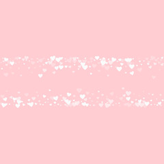 White hearts confetti. Chaotic shape on pale_pink valentine background. Vector illustration.