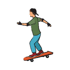 Obraz premium young man riding a skateboard over white background. colorful design. vector illustration