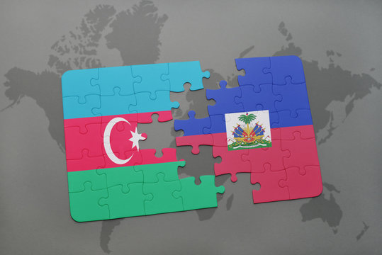 puzzle with the national flag of azerbaijan and haiti on a world map