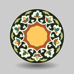 Uzbekistan round ornament, uzbek porcelain plate, cotton flower ornament - Pakhta
