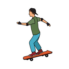 Obraz premium young man riding a skateboard over white background. colorful design. vector illustration