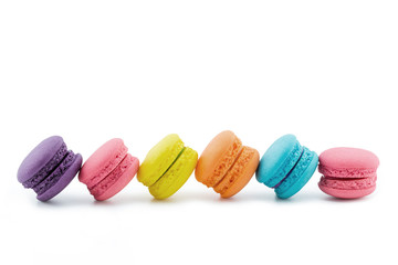 colourful french macaroons or macaron on white background