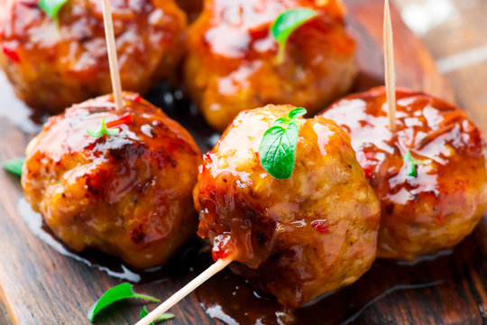 Fototapeta Chicken Meatballs with glaze