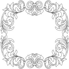 Vintage border frame engraving with retro ornament pattern in antique baroque style decorative design. Vector.