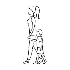 woman with a kid walking cartoon icon over white background. vector illustration