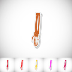 Hand skeleton. Flat sticker with shadow on white background