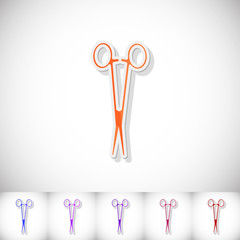 Medical scissors. Flat sticker with shadow on white background