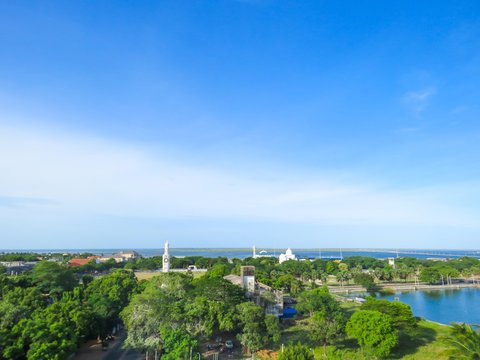 Jaffna Landscape View with Clock Tower Blue Sky  clouds and Indian Ocean