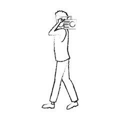 man with a boombox cartoon icon over white background. vector illustration