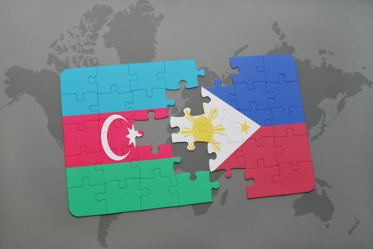 puzzle with the national flag of azerbaijan and philippines on a world map