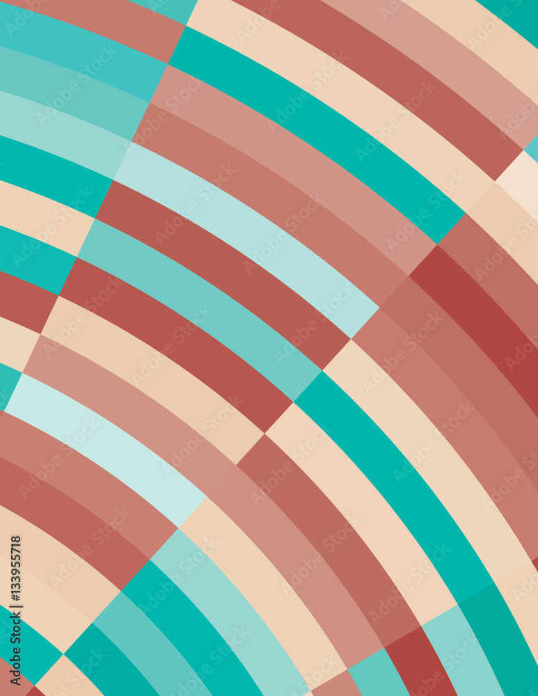 Poster Retro background with iris blue and chestnut arcs. Simple patter