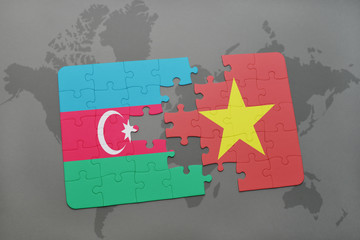 puzzle with the national flag of azerbaijan and vietnam on a world map