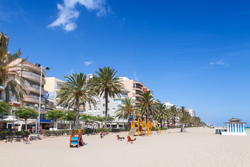 Wide public sandy beach of Calafell, Spain