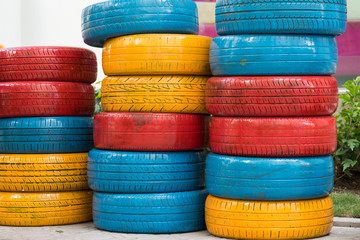 Colorful painted car tires