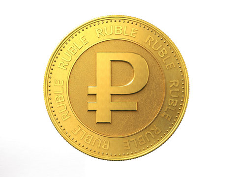 Gold coin with ruble sign.3d rendering.