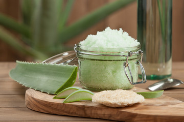 Handmade Aloe Scrub. Aloe Vera Leaf. Spa Room.