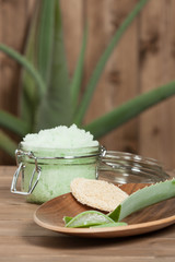 Handmade Aloe Scrub. Aloe Vera Leaf. Spa Room.
