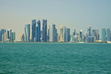 Obraz premium Modern skyline of Doha, the capital of Qatar