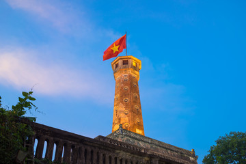 Illuminated Flag Tower of Hanoi, one of the symbols of the city and part of the Hanoi Citadel, a World Heritage Site