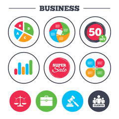 Scales of Justice icon. Auction hammer and case.