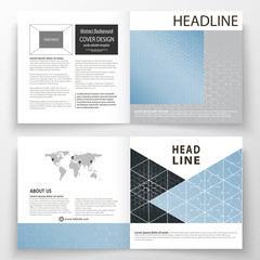 Templates for square design bi fold brochure, magazine, flyer. Leaflet cover, easy editable vector layout. Chemistry pattern, hexagonal molecule structure. Medicine, science and technology concept.