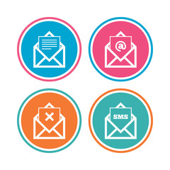 Mail envelope icons. Message document symbols.