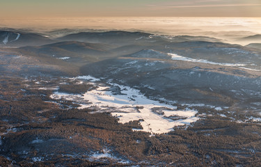 aerial view of the winter  time in  Karkonosze mountains in Pola