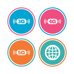 Mobile telecommunications icons. 3G, 4G and 5G.