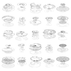 Set of abstract hud elements isolated on white background. High tech, virtual graphic touch element. UI infographic web symbols. Science and technology concept. Futuristic vector.