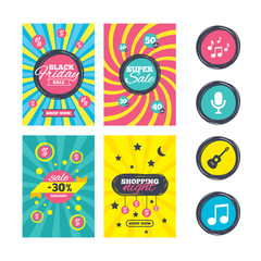 Fototapeta premium Music icons. Microphone, Acoustic guitar.