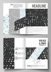 Business templates for bi fold brochure, magazine, flyer. Cover template, abstract layout in A4 size. Soft color dots with illusion of depth and perspective, dotted background. Elegant vector design.