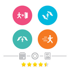 Life insurance hands protection. Human running.