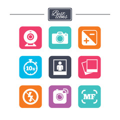 Photo, video icons. Camera, photos and frame.