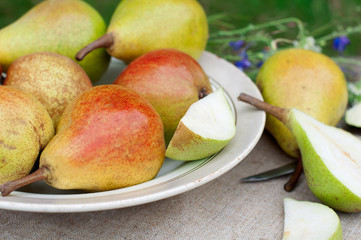 Organic pears on plate