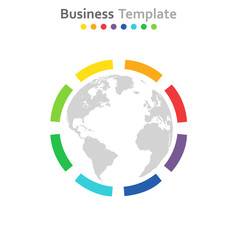 Infographics timeline template with realistic colorful circles for 6 steps and icons. Can be used for workflow layout, diagram, number options, step up options, web design, infographics, presentations