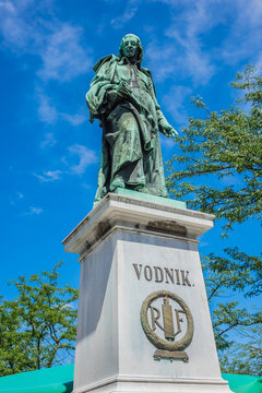 Statue of Valentin Vodnik. Vodnik Square in Ljubljana, Slovenia.