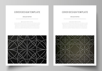 Business templates for brochure, magazine, flyer, booklet, report. Cover design template, vector layout in A4 size. Celtic pattern. Abstract ornament, geometric vintage texture, medieval ethnic style.